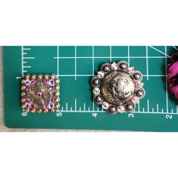 Set Of 4 Decorative Conchos Western Decor Pink Zebra & Silver Tones Rhinestone A - Picture 4 of 9